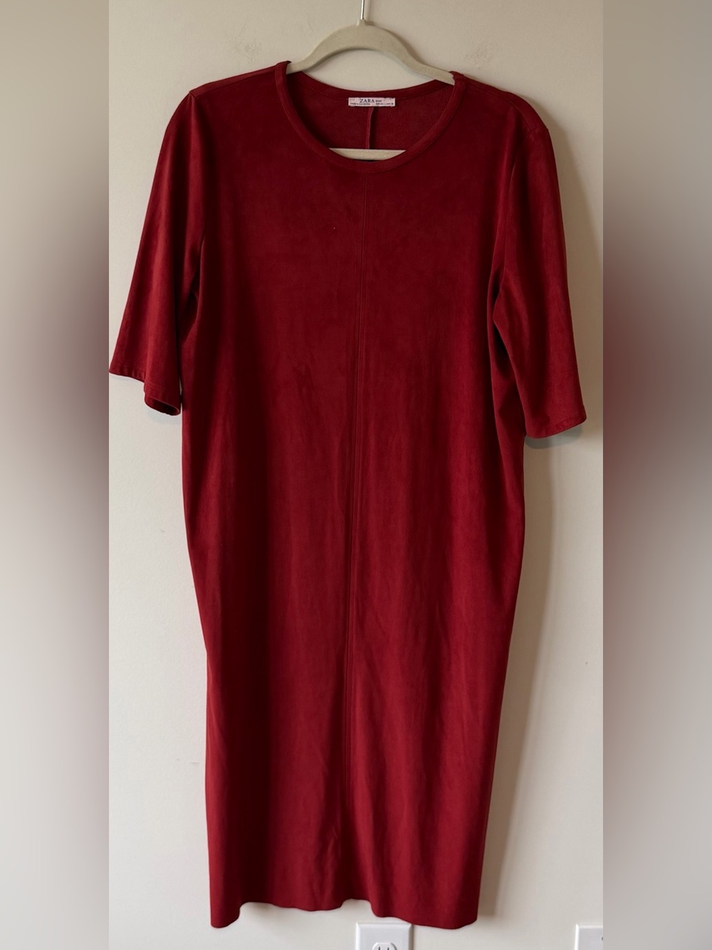 Zara Faux Suede Brick Red Midi T Shirt Dress